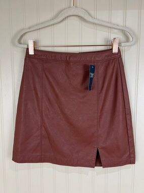 New Abercrombie & Fitch Chocolate Brown Vegan Leather Skirt Size XS